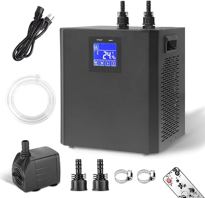 Aquarium Chiller 79Gal, 1/3HP Water Chiller, Fish Tank Chiller, Hydroponic Water Chiller for Axolotl, Aquarium Cooler with LED Display, Pipe, Water Pump, Remote Control(<300L) PAWPICO