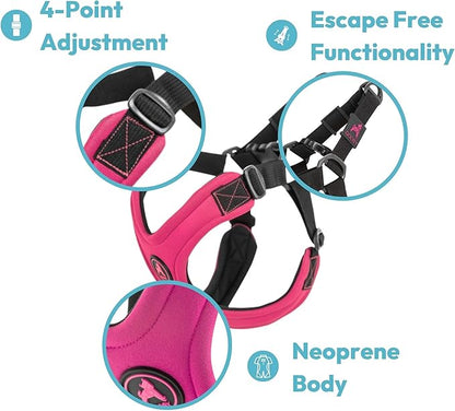 Gooby Sporty Escape Free Harness, Medium - Black, Neoprene, No-Pull, 4-Point Adjustment for Small Dogs up to 35 lbs Gooby