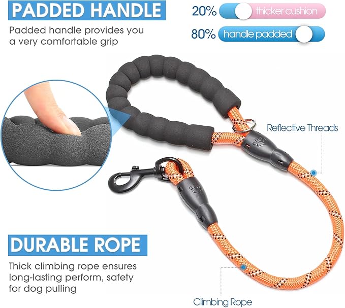 BAAPET 2/4/5/6 FT Dog Leash with Comfortable Padded Handle and Highly Reflective Threads for Small Medium and Large Dogs (2FT-1/2'', Orange) BAAPET