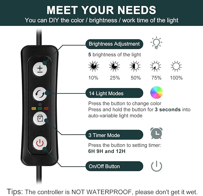 AQQA Aquarium Light with 14 Fish Tank Light Modes Adjustable Brightness Timer 28W LED Aquarium Light for Plants， Aluminum Alloy Shell Extendable Brackets Fit for 12-55 Inch Fish Tank AQQA