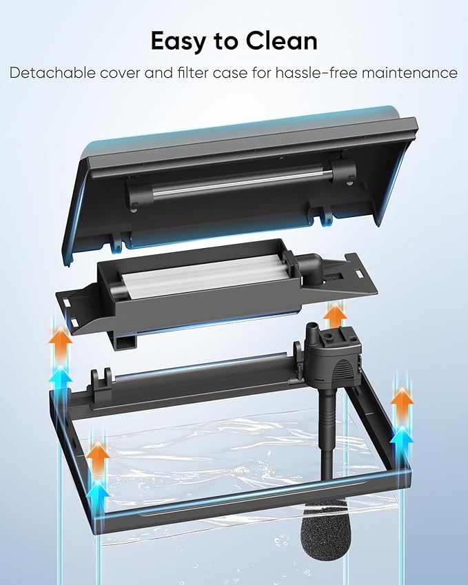 PONDON 7 Gallon Fish Tank with Detachable Lid, Low-Iron Glass Aquarium Starter Kit with LED Light, Beginner-Friendly Betta Aquarium with Removable Filtration PONDON