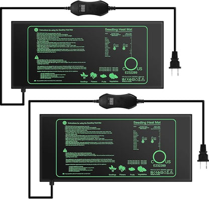 ROCEEI 2 Pack Seedling Heat Mat, 10 x 20.75 Inch Waterproof Seedling Heating Pad with Digital Thermostat Controller for Germination, Hydroponics, Brewing, Breeding, Indoor Gardening and Greenhouse ROCEEI