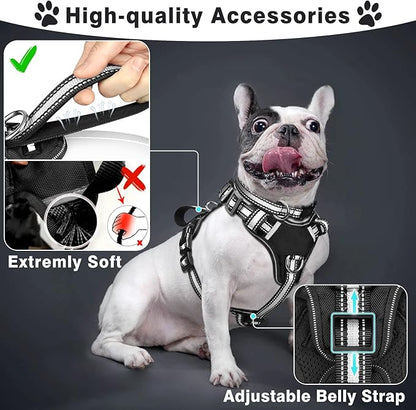 WINSEE Pet Harness Collar and Leash Set, All-in-one Reflective Dog Harness No Pull with Adjustable Buckles for Puppies, Small, Medium, Large, and Extra-Large Dogs (X-Large, Black) - PAWPICO