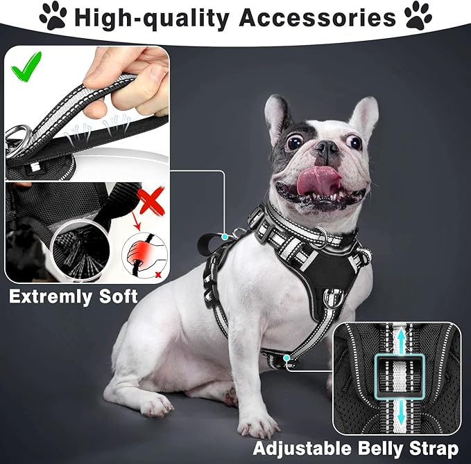 WINSEE Pet Harness Collar and Leash Set, All-in-one Reflective Dog Harness No Pull with Adjustable Buckles for Puppies, Small, Medium, Large, and Extra-Large Dogs (Large, Black) WINSEE
