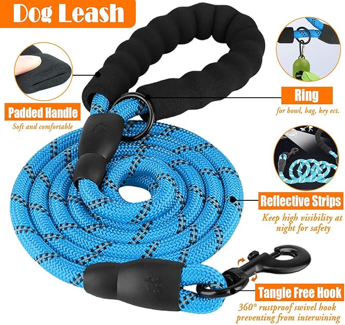 No Pull Dog Harness, Collar & Leash Set | Includes Dog Seat Belt, Collapsible Bowls & Poop Bag Dispenser. Ideal for Training, Walking, Hiking. Fits Small to Large Dogs(Blue-XL) Lovebegetslove