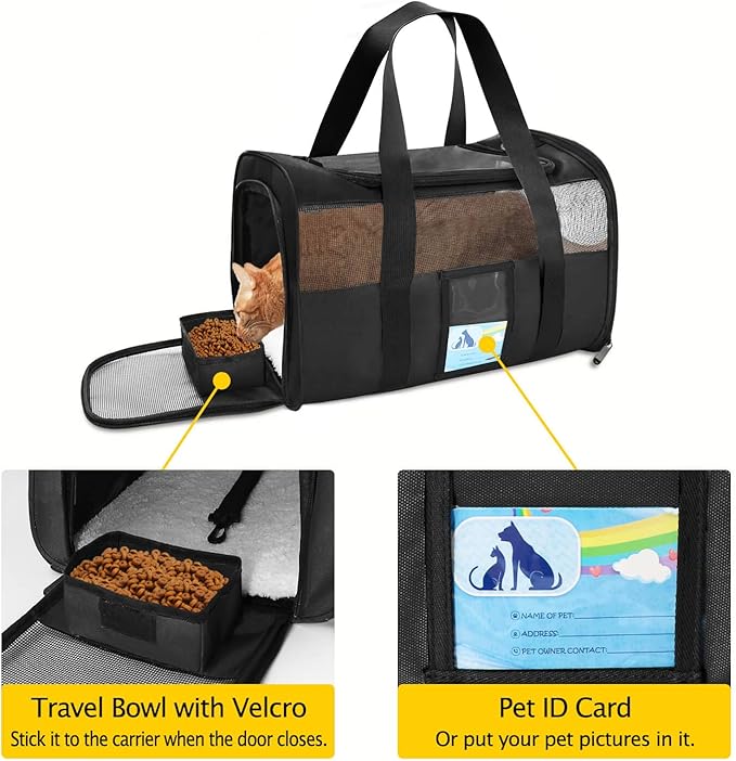 Refrze Pet Carrier Airline Approved, Cat Carriers for Medium Cats Small Cats, Soft Dog Carriers for Small Dogs Medium Dogs, TSA Approved Pet Carrier for Cats Dogs of 15 Lbs, Puppy Carrier,Black - PAWPICO
