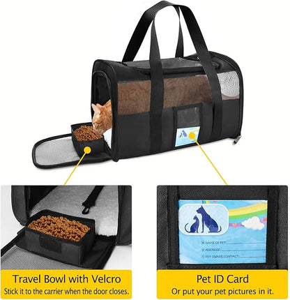 Refrze Pet Carrier Airline Approved, Cat Carriers for Medium Cats Small Cats, Soft Dog Carriers for Small Dogs Medium Dogs, TSA Approved Pet Carrier for Cats Dogs of 15 Lbs, Puppy Carrier,Black - PAWPICO