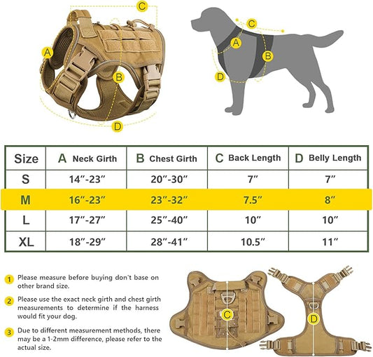 Tactical Dog Harness Vest with Handle for Large Medium Dogs No Pull Adjustable Reflective K9 Military Service Pet Harnesses for Walking Hiking Training (M) WINGOIN