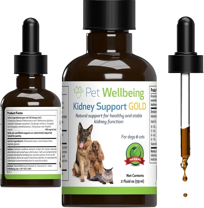 Pet Wellbeing Kidney Support Gold for Dogs - Healthy Kidney Function, Fluid Balance, Energy Levels, Normal Appetite, Rehmannia, Dong Quai - Veterinarian-Formulated Herbal Supplement 2 oz (59 ml) PetWellbeing