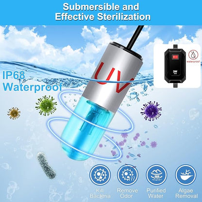 TAISHAN Aquarium Clean Light，3W Mini Algae Removal Light with Timer,Aquarium Water Clean Green Clear Waterproof Clean Light for Fish Tank,Pond,Swimming Pool TAISHAN