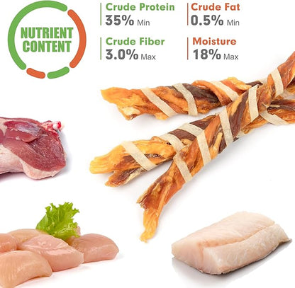 MON2SUN Dog Treats, Triple Flavor Jerky Twist Sticks, 4.5-5 Inch Chicken Duck and Codfish Sticks Dog Chews for Small Dogs, Healthy Dog Snacks, 17.64 oz (50 Count-Pack of 1) - PAWPICO