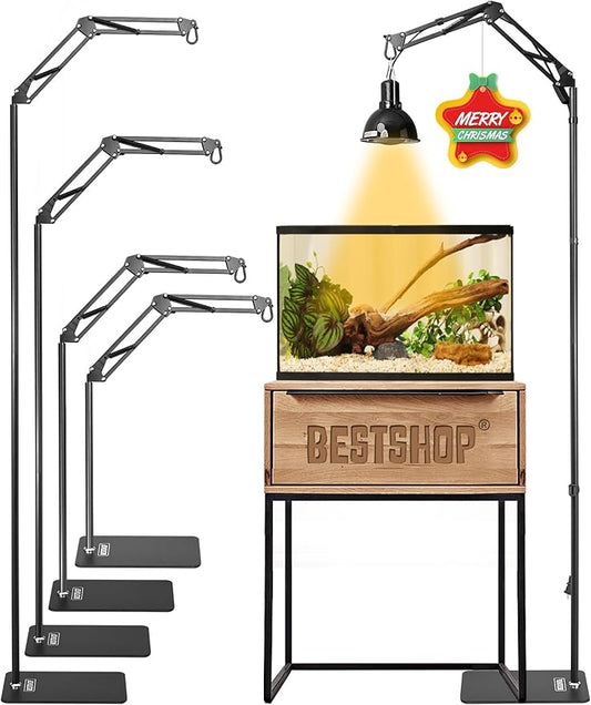 Reptile Lamp Stand, Heat Lamp Stand (15.7 to 74.3 inch) with Adjustable 360° Swing Arm for Terrarium, Reptile Heat Lamp Stand for Bearded Dragons, Turtles, and Chameleons (Black) BESTSHOP