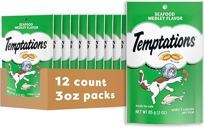 Temptations Classic Treats for Cats Seafood Medley Flavor 3 Ounces (Pack of 12) Temptations