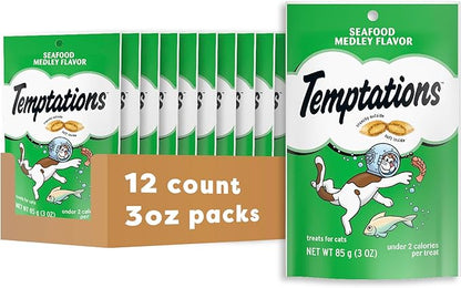 Temptations Classic Treats for Cats Seafood Medley Flavor 3 Ounces (Pack of 12) Temptations