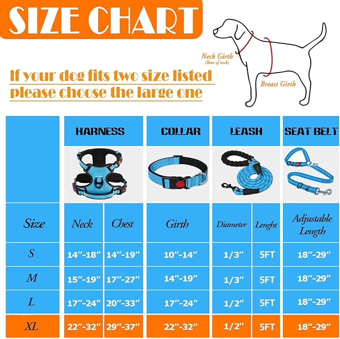 No Pull Dog Harness, Collar & Leash Set | Includes Dog Seat Belt, Collapsible Bowls & Poop Bag Dispenser. Ideal for Training, Walking, Hiking. Fits Small to Large Dogs(Blue-XL) Lovebegetslove