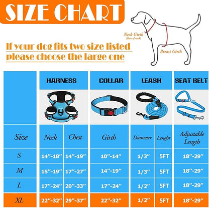 No Pull Dog Harness, Collar & Leash Set | Includes Dog Seat Belt, Collapsible Bowls & Poop Bag Dispenser. Ideal for Training, Walking, Hiking. Fits Small to Large Dogs(Blue-XL) Lovebegetslove