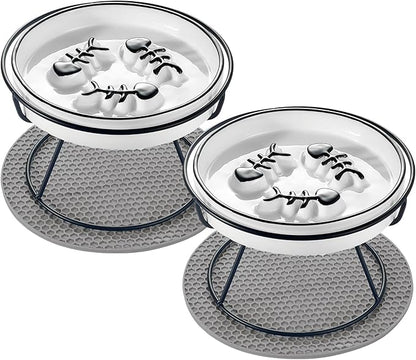 2PCS Slow Feeder Cat Bowl, Raised Cat Bowl Improved Design, Whisker-Fatigue-Free Cat Slow Feeder Bowl, Elevated Cat and Puppy Puzzle Feeder, Anti Vomit and Prevents Obesity, Slow Down Eating Speed - PAWPICO
