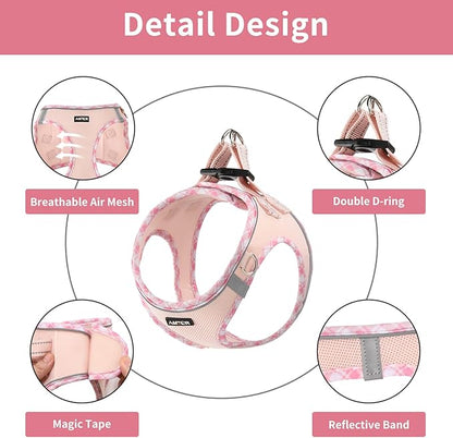AMTOR Small Dog Harness with Leash Set, No Escape Easy Walk Puppy Harnesses for Training Walking, Step-in Reflective Soft Dogs Vest for XS S Medium Extra-Small Large Sized Dog(Pink,XL) AMTOR
