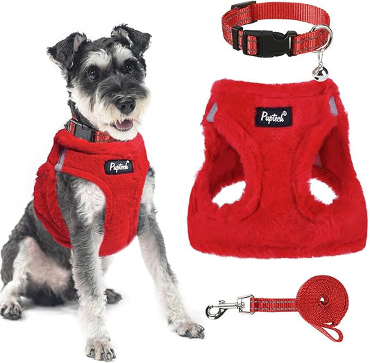 PUPTECK Adjustable Dog Harness Collar and Leash Set Step in No Pull Pet Harness for Small Medium Dogs Puppy and Cats Outdoor Walking Running, Soft Mesh Padded Reflective Vest Harnesses, Red M PUPTECK