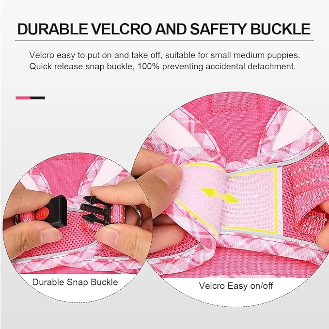 Mercano Soft Mesh Dog Harness and Leash Set, No-Chock Step-in Reflective Breathable Lightweight Easy Walk Vest Harnesses with Safety Buckle for Small Medium Dogs, Cats (M, Fuchsia) PAWPICO