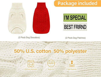 2 Pack Dog Sweaters for Small Dogs - Puppy Medium/Large Warm Clothes in Winter, Turtleneck Pullover Design for Boy Girl Pet, Doggie, Cat, Kitten Chihuahua Bulldog Pug Beagles (L, Red, Beige) - PAWPICO