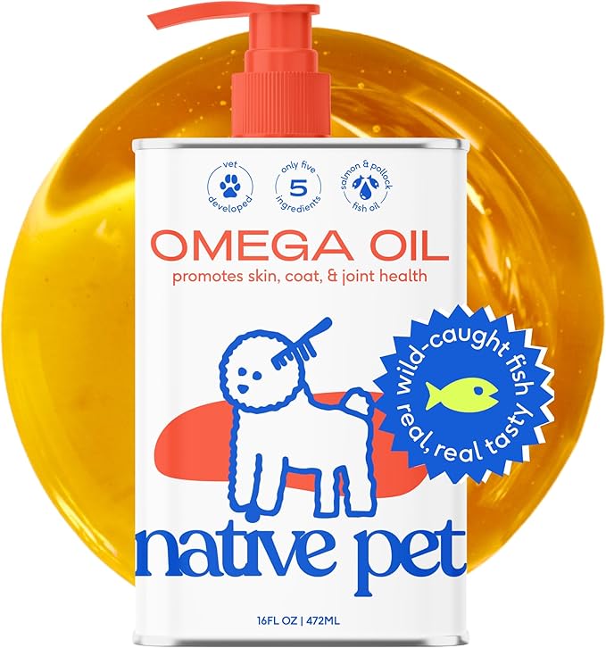 Native Pet Omega 3 Fish Oil for Dogs Supplement with Omega 3 EPA DHA, with Easy Serve Liquid Pump - Supports Itchy Skin & Mobility - Pollock & Salmon Oil for Dogs - Omega 3 Oil for Dogs - 16 oz NativePet