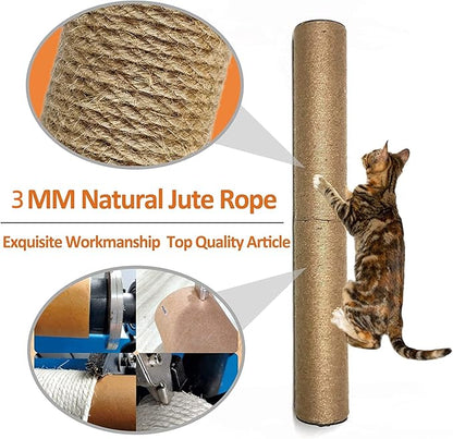 Cat Scratching Post Wall Mounted, 24 inch Tall 3.5 inch Diameter Cat Tree Scratch Post, Hemp Rope Scratcher Posts for Indoor Kittens and Large Cats with Screws - PAWPICO