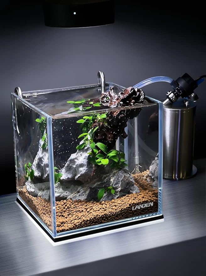 LANDEN 25C 3.7 Gallon Cube Rimless Low Iron Aquarium Tank, W9.84×D9.84×H9.84 in(25x25x25cm) 5mm Thickness with Nano Foam Leveling Mat Included Landen
