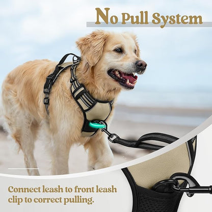 rabbitgoo Dog Harness No Pull with 2 Leash Clips, Adjustable Soft Padded, Reflective Oxford No Choke Pet Vest with Easy Control Handle for Medium Sized Dogs, Beige, M rabbitgoo