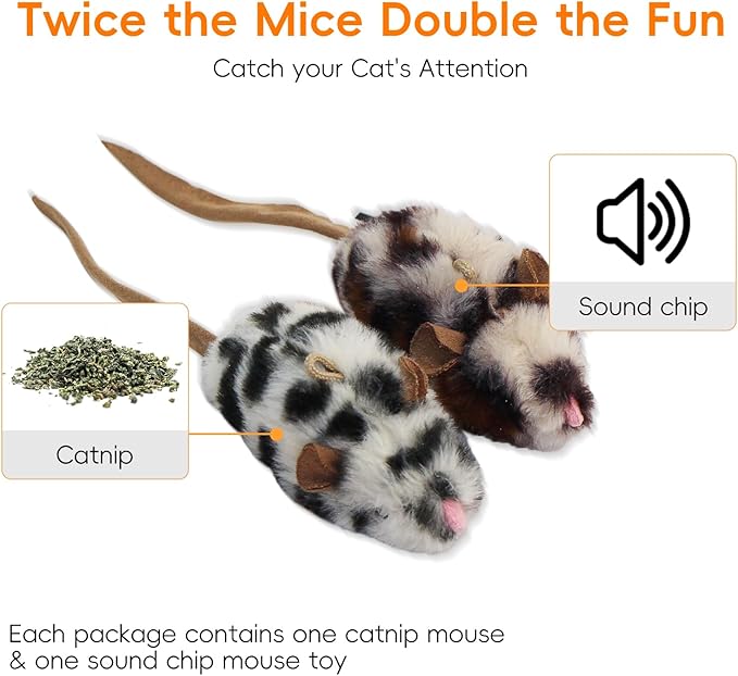 Cat Mice Toys Catnip Indoor Toy Interactive Kitten Toy for All Breeds Cats Lifelike Mouse Sound Realistic Mouse 2 Pack (2 Pack Mouse), Small - PAWPICO