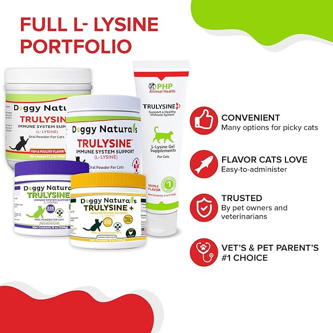 Trulysine Viralysine L-Lysine Gel Supplement for Cats, 5oz - Cats & Kittens of All Ages - Immune Health - Sneezing, Runny Nose, Squinting, Watery Eyes - Palatable Maple Flavor Pet+Health+Pharma