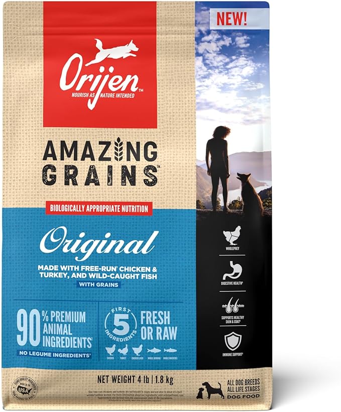 ORIJEN Amazing Grains Original Dry Dog Food, High Protein Dog Food, Fresh or Raw Ingredients - PAWPICO