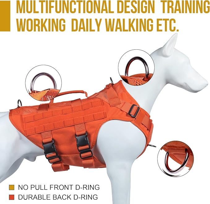 OneTigris Tactical Dog Harness for Small Dog, Mesh Design Service Dog Vest Breathable Military Dog Molle Vests with Handles, Harness for Walking Hiking Training OneTigris