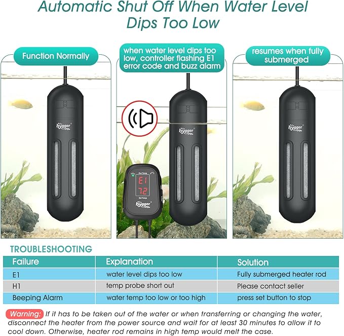 hygger 800W Submersible Aquarium Heater with Digital Controller, Auto Shut Off Fish Tank Heater for 106-211 Gallon Freshwater/Saltwater Reef Tank hygger