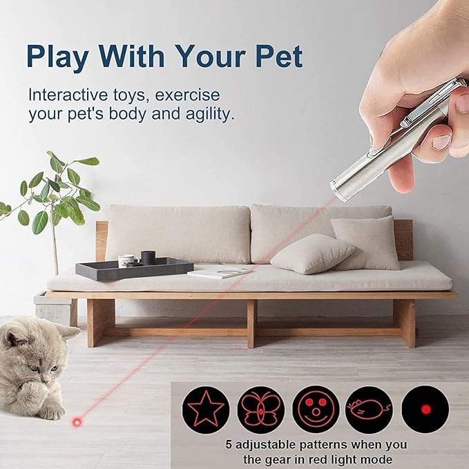 Cat Laser Toys Pointer for Indoor, Cat Mouse Toys Wand Red Light Pet Interactive Toys to Keep Cat Busy, for Kitten Cat Dog Chase Play - PAWPICO