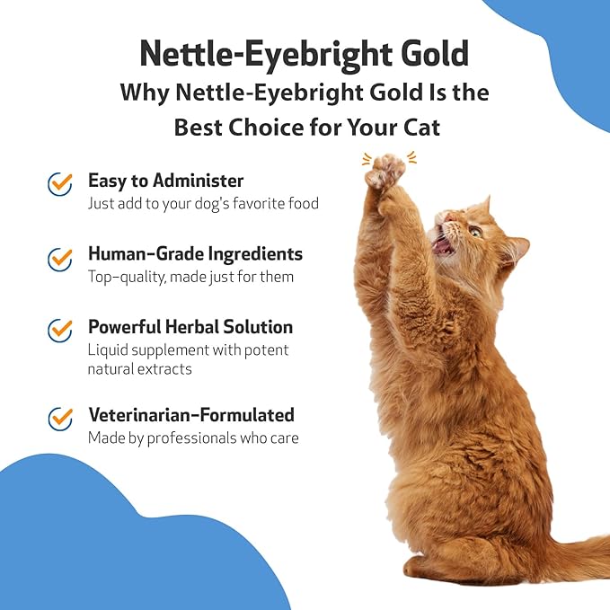 Pet Wellbeing Nettle-Eyebright Gold for Cats - Vet-Formulated - Seasonal Allergies, Hay Fever, Allergic Rhinitis - Natural Herbal Supplement 2 oz (59 ml) PetWellbeing