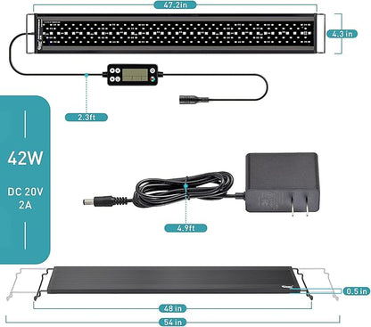 hygger Auto On Off LED Aquarium Light, Full Spectrum Fish Tank Light with LCD Monitor, 24/7 Lighting Cycle, 7 Colors, Adjustable Timer, IP68 Waterproof, 3 Modes for 48"-54" Freshwater Planted Tank hygger