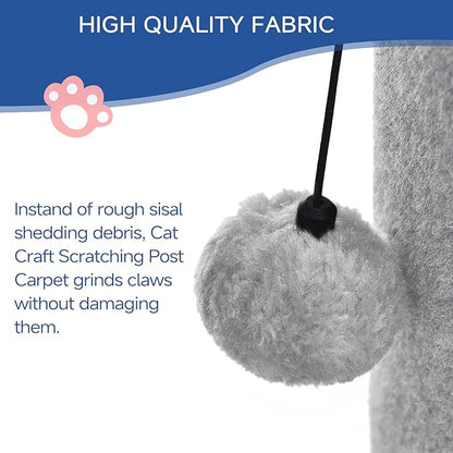 Cat Craft Cat Scratching Post Carpet Scratching Post 40" for Indoor Cats, Tall Cat Scratch Post, Carpet Cat Scratcher with Replaceable Toys, Sturdy Base, Large, Light Gray - PAWPICO
