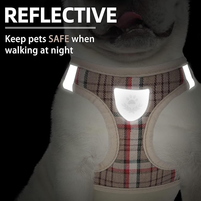 PUPTECK Adjustable Dog Harness Collar and Leash Set Step in No Pull Pet Harness for Small Medium Dogs Puppy and Cats Outdoor Walking Running, Soft Mesh Padded Reflective Vest Harnesses, Khaki M PUPTECK
