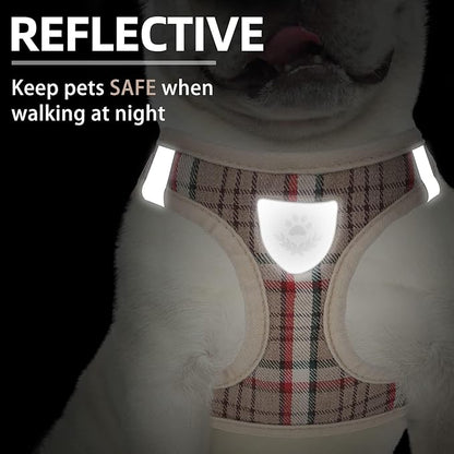 PUPTECK Adjustable Dog Harness Collar and Leash Set Step in No Pull Pet Harness for Small Medium Dogs Puppy and Cats Outdoor Walking Running, Soft Mesh Padded Reflective Vest Harnesses, Khaki M PUPTECK