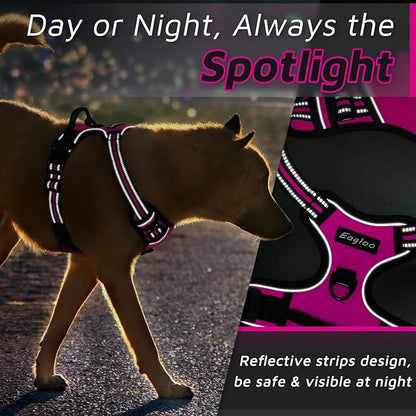 Eagloo Dog Harness Medium Sized Dog, No Pull Service Vest with Reflective Strips and Control Handle, Adjustable and Comfortable for Easy Walking, No Choke Pet Harness with 2 Metal Rings, Rose Red, M GoExplorewithEagloo