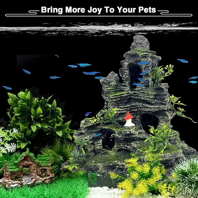 Aquarium Decorations Large and Tall Large Aquarium Decorations for Fish Tank Decorations Fish Tank Ornaments Mountain View Stone Ornament Tree Rock Cave Artificial Fish Tank Ornament GOLOMOZ