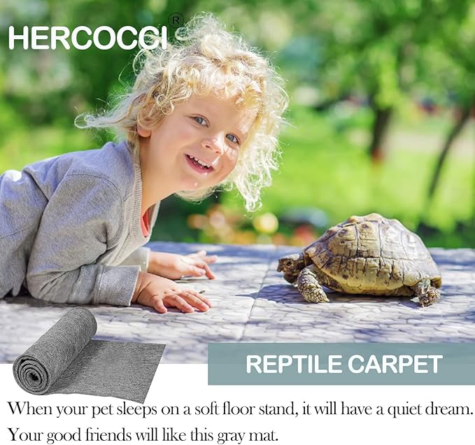 HERCOCCI 39’’ x 20’’ Reptile Carpet, Grey - Terrarium Mat Liner Bedding Reptile Cage Substrate for Bearded Dragon Lizard Tortoise Leopard Gecko Snake HERCOCCI