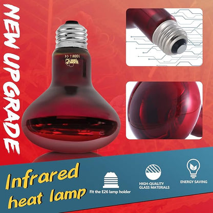 LUCKY HERP Infrared Heat Lamp 100W 2 Pack，Reptile & Amphibian Basking Spot Light Bulbs, Red Heat Lamp Bulbs for Reptiles, Bearded Dragon, Turtle, Lizard, Snake, Chicken LUCKYHERP