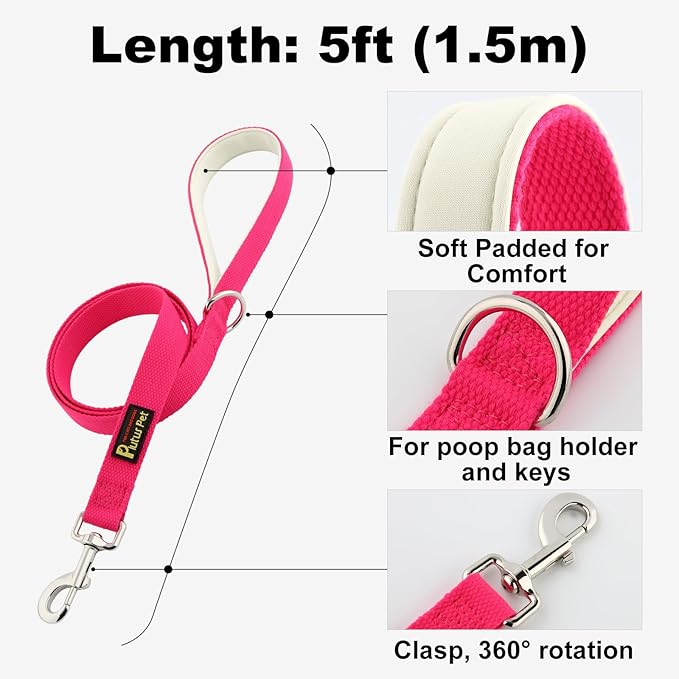 Plutus Pet Cotton Dog Harness and Leash Set, Reflective and Soft Padded, Quick Fit Vest Harness, for Small, Medium and Large Dogs, Hot Pink, S - PAWPICO