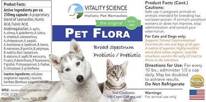 Pet Probiotic for Cats & Dogs | Pet Flora - Great for Diarrhea, Vomiting, Gas, Skin Conditions - Additive Free (100 Caps) VitalityScience