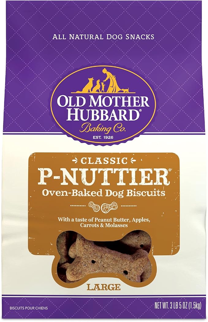 Old Mother Hubbard by Wellness Classic P-Nuttier Natural Dog Treats, Crunchy Oven-Baked Biscuits, Ideal for Training, Large Size, 3.3 pound bag - PAWPICO