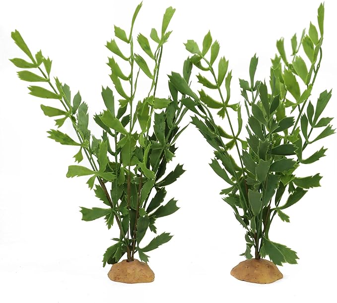 JIHAQUA Lifelike Reptile Tank Plant Decor - Realistic Artificial Plastic Plant for Terrariums and Pet Enclosures (Style D 2 Pack) JIHAQUA