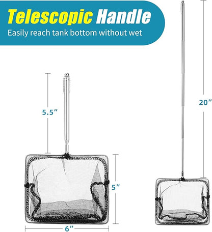 AQUANEAT Fish Net Aquarium,Fish Tank Net,Aquarium Net with Extendable Long Handle (6 Inch) Aquaneat