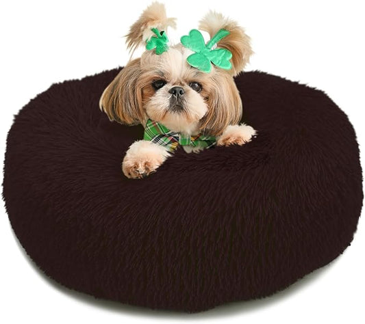 Black Dog Bed Extra Small Washable,Calming Dog Bed Princess for Small Dogs 15 inches Donut Soft Small Pet Bed,Anti Anxiety Round Fits up to 5 lbs Warm Comfort Pets Beds for Puppy Dogs Indoor - PAWPICO